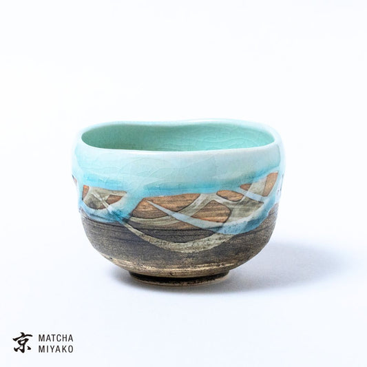 Chawan - Japanese Tea Bowl, Blue flow glaze style