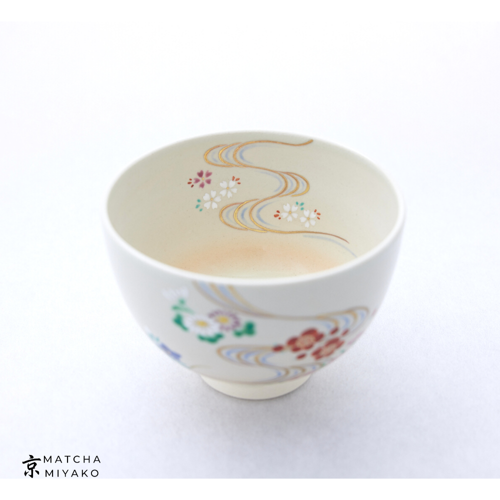 Kiyomizu-yaki Chawan - Japanese Teabowl, Four Seasons pattern