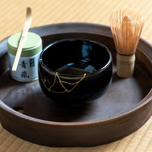 4 darabos japán tea szett - Tenmoku kintsugi fekete változat