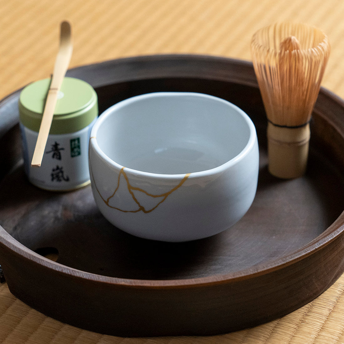Japanese Matcha Tea Set - Tenmoku kintsugi (white)