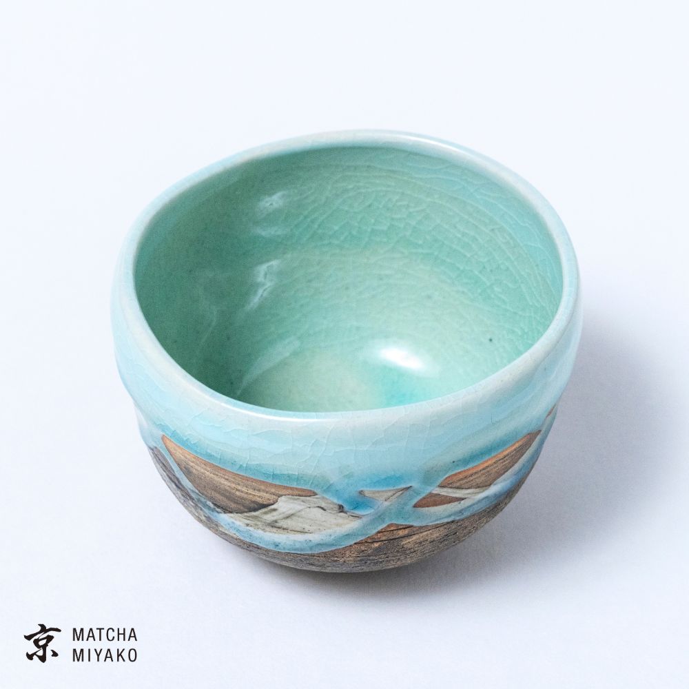 Chawan - Japanese Tea Bowl, Blue flow glaze style