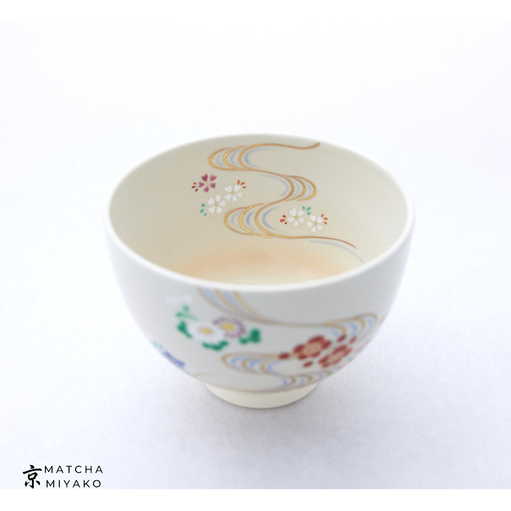 Kiyomizu-yaki chawan - japán teáscsésze, négy évszak mintázat